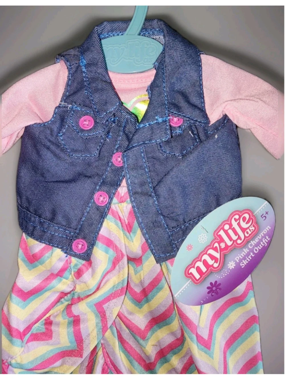 My Life As Doll Clothes Outfit Denim Vest Skirt Chevron 18